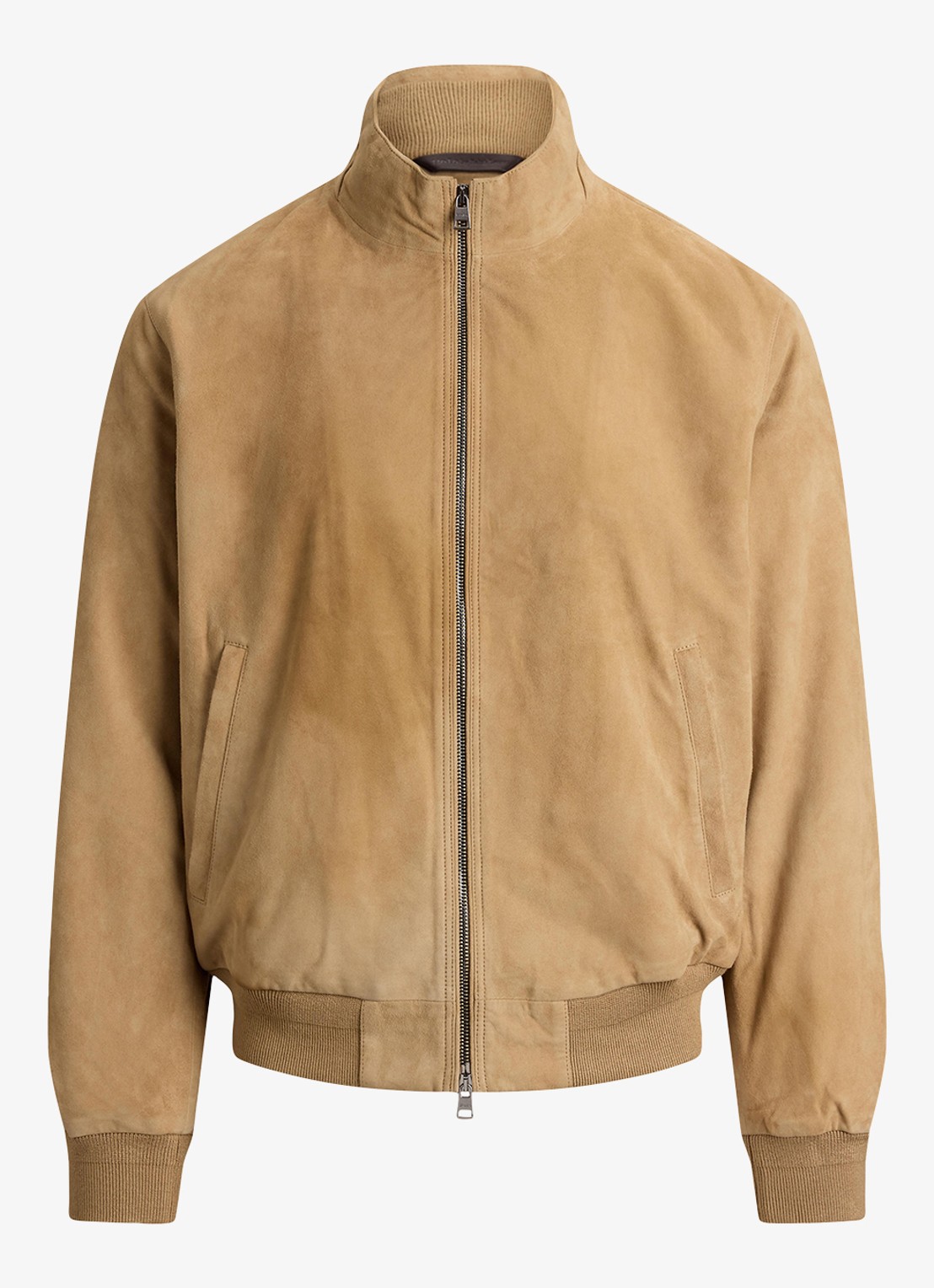 Ralph Lauren Charleton jack van geitensuède met opstaande kraag - voorkant 4 cafe tan suede / beige
