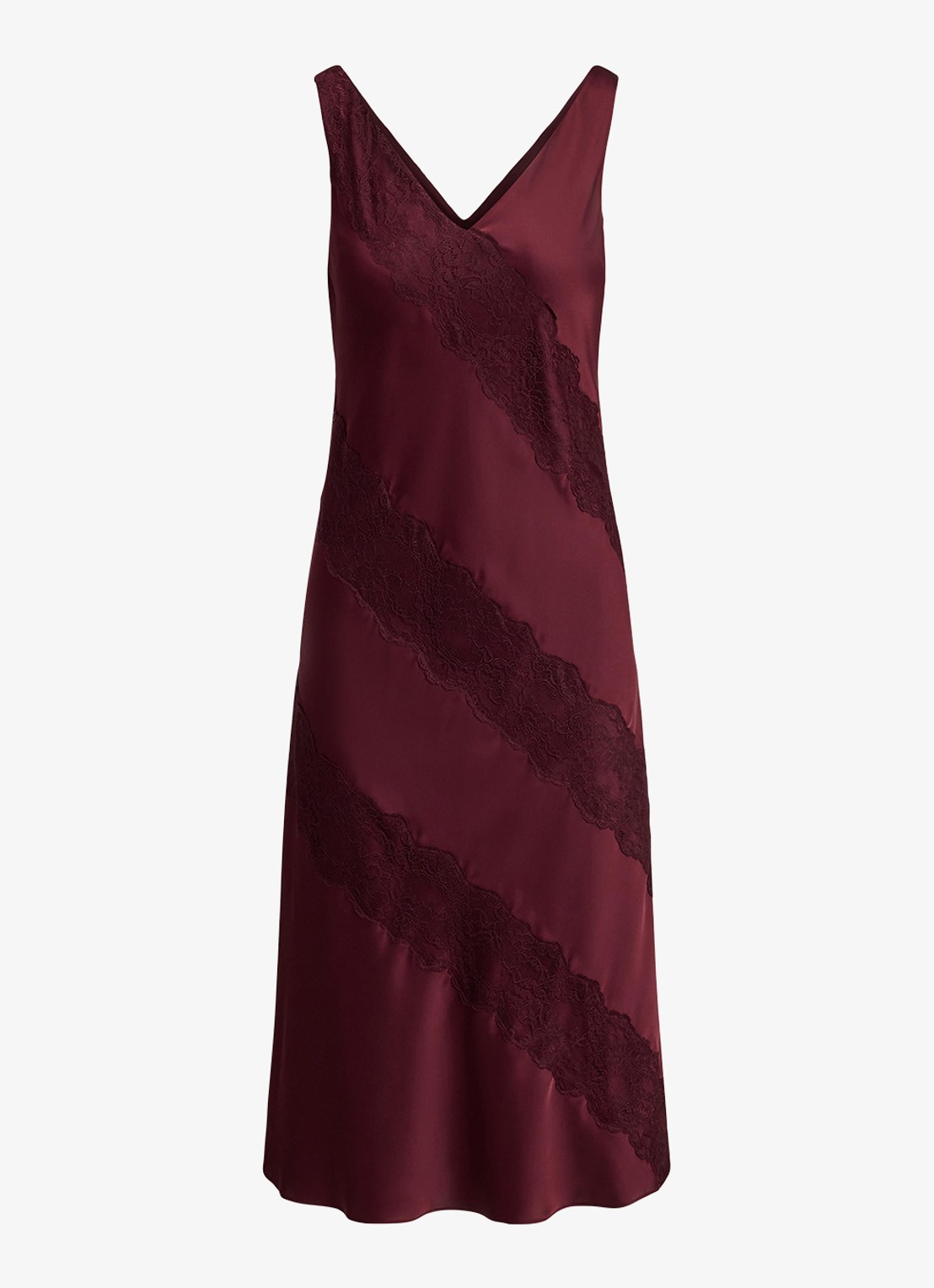 Ralph Lauren Charmeuse midi jurk met details van kant - voorkant 4 dark garnet / bordeauxrood