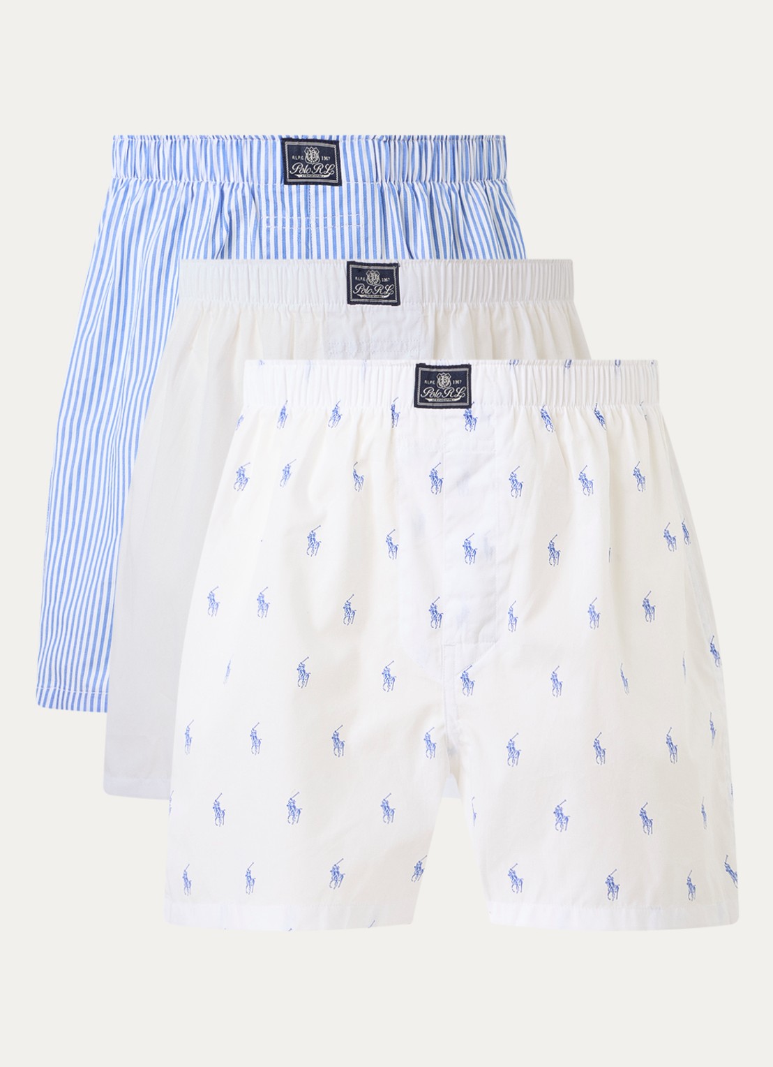 Ralph Lauren Classic boxershort van katoen in 3-pack - voorkant 2 blauw