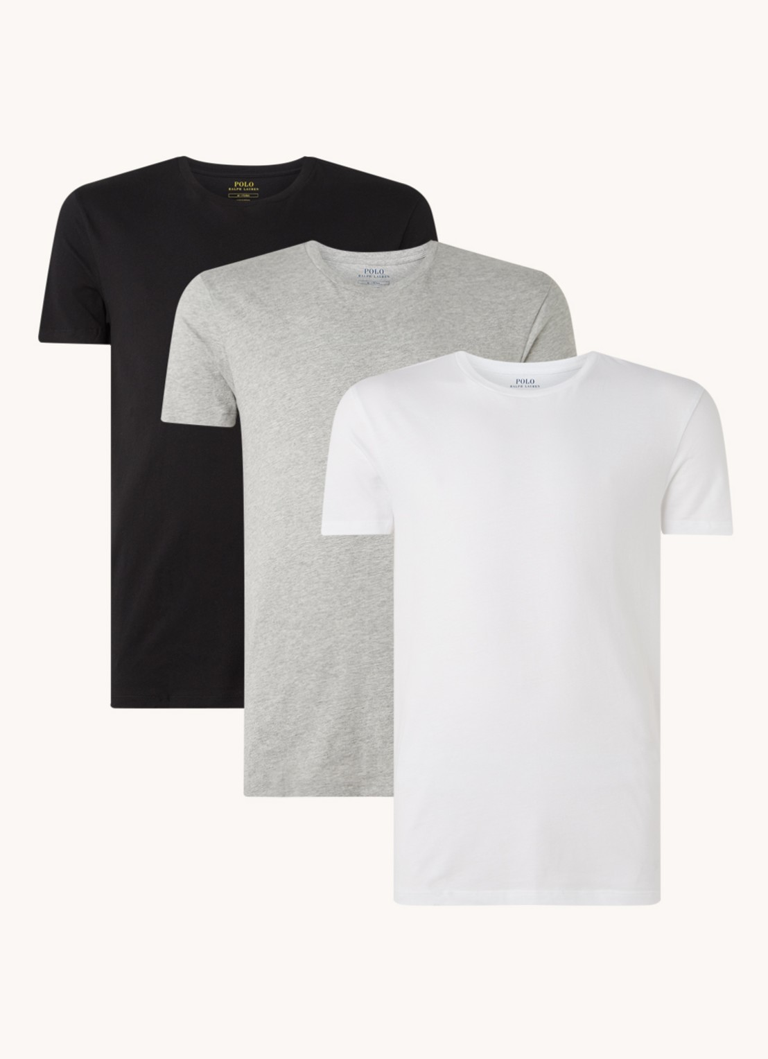 Ralph Lauren Classic Crew T-shirts in 3-pack - voorkant 2 lichtgrijs