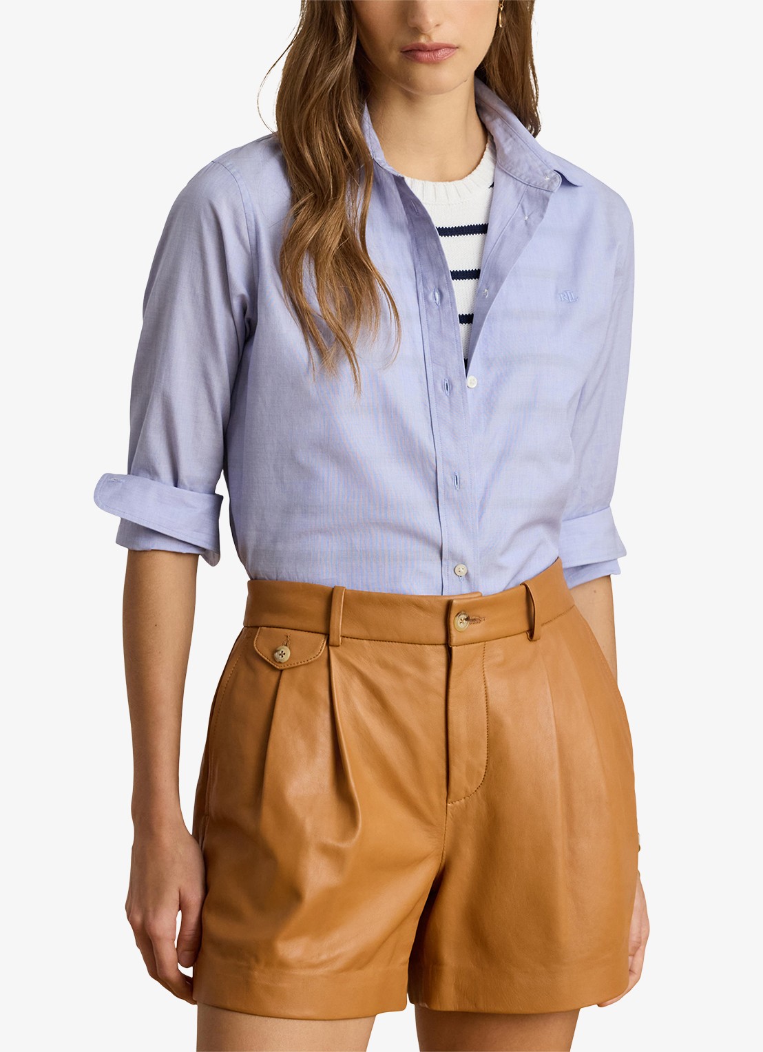 Ralph Lauren Classic fit blouse met logoborduring - detail 4 lichtblauw