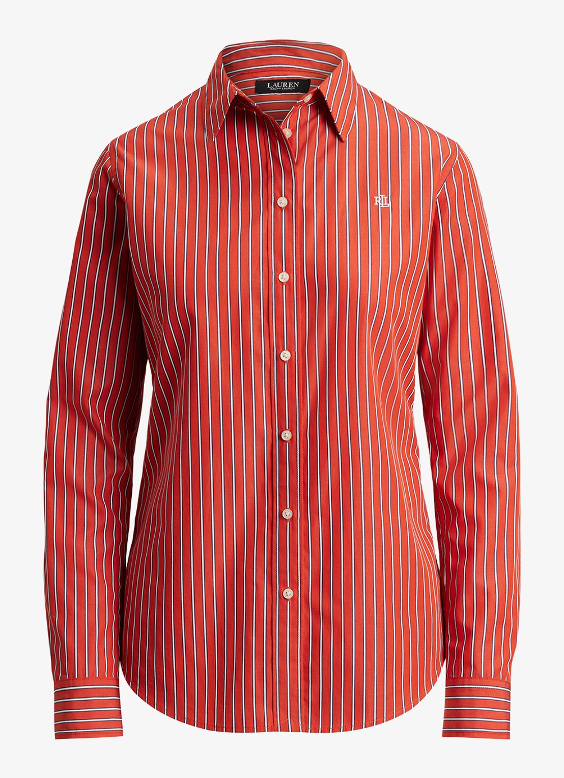 Ralph Lauren Classic fit blouse met streepprint en logoborduring - voorkant 2 oranjerood