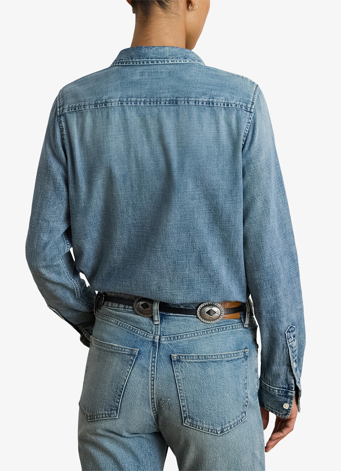 Ralph Lauren Classic fit blouse van denim met logoborduring - achterkant 3 indigo