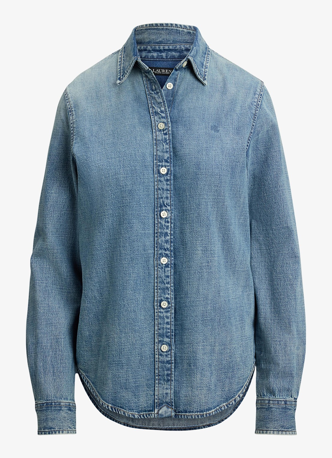 Ralph Lauren Classic fit blouse van denim met logoborduring - voorkant indigo