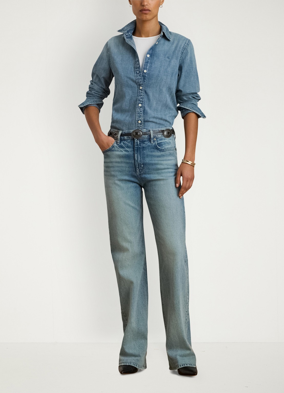 Ralph Lauren Classic fit blouse van denim met logoborduring - voorkant 2 indigo
