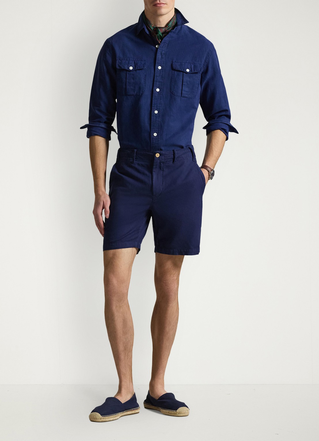 Ralph Lauren Classic fit korte broek in linnenblend - voorkant 5 spring navy / donkerblauw