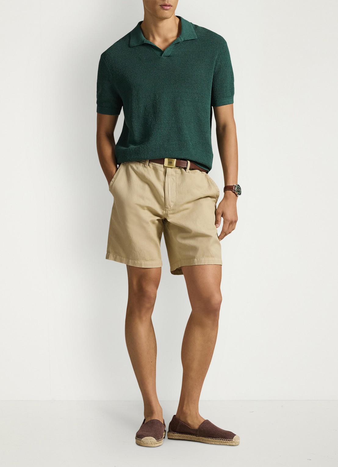 Ralph Lauren Classic fit korte broek in linnenblend - voorkant 2 coastal beige / beige
