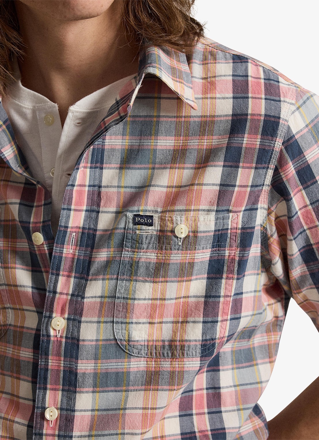 Ralph Lauren Classic fit madras overhemd met ruitprint - detail 3 grey navy multi / grijs