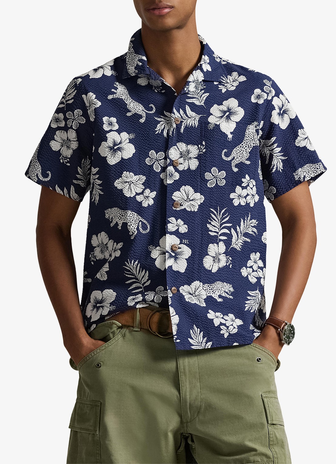 Ralph Lauren Classic fit overhemd met bloemenprint en structuur - detail 2 jaguar tropical / donkerblauw