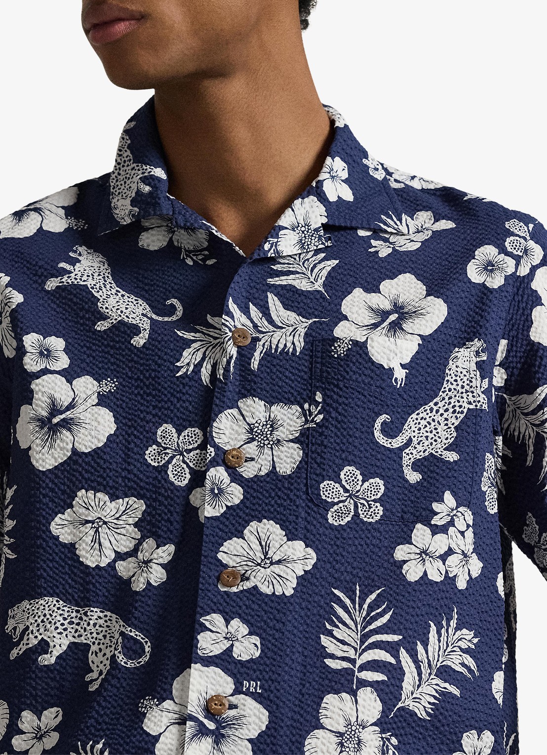 Ralph Lauren Classic fit overhemd met bloemenprint en structuur - detail 3 jaguar tropical / donkerblauw