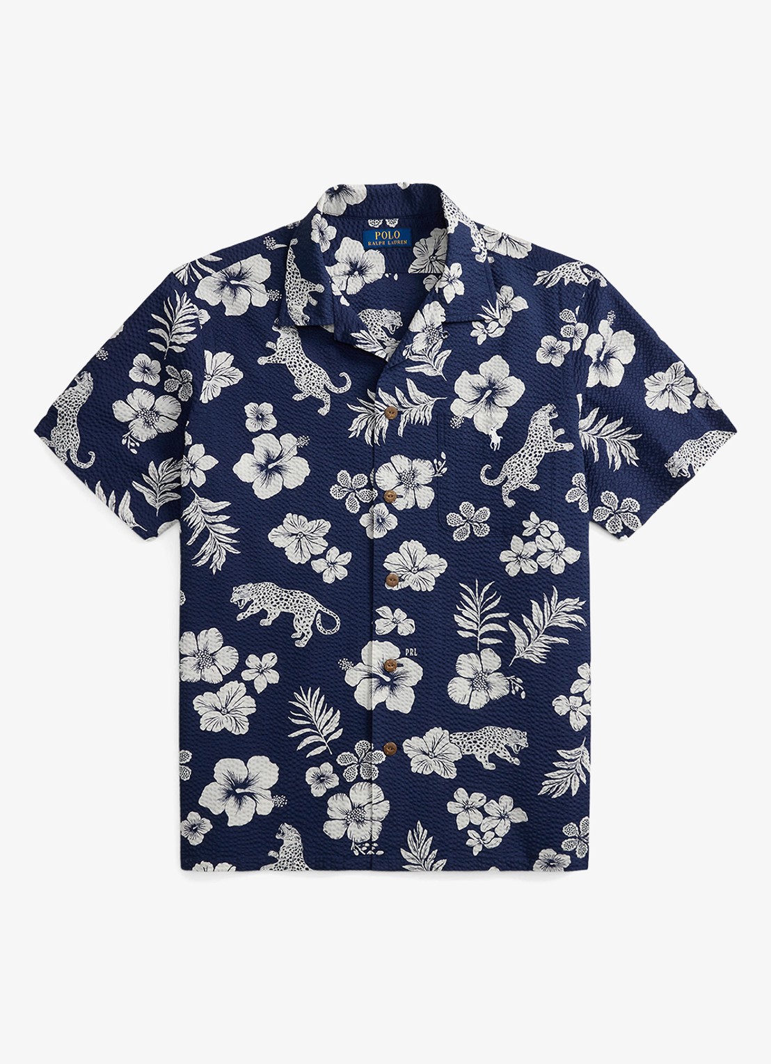 Ralph Lauren Classic fit overhemd met bloemenprint en structuur - voorkant 4 jaguar tropical / donkerblauw