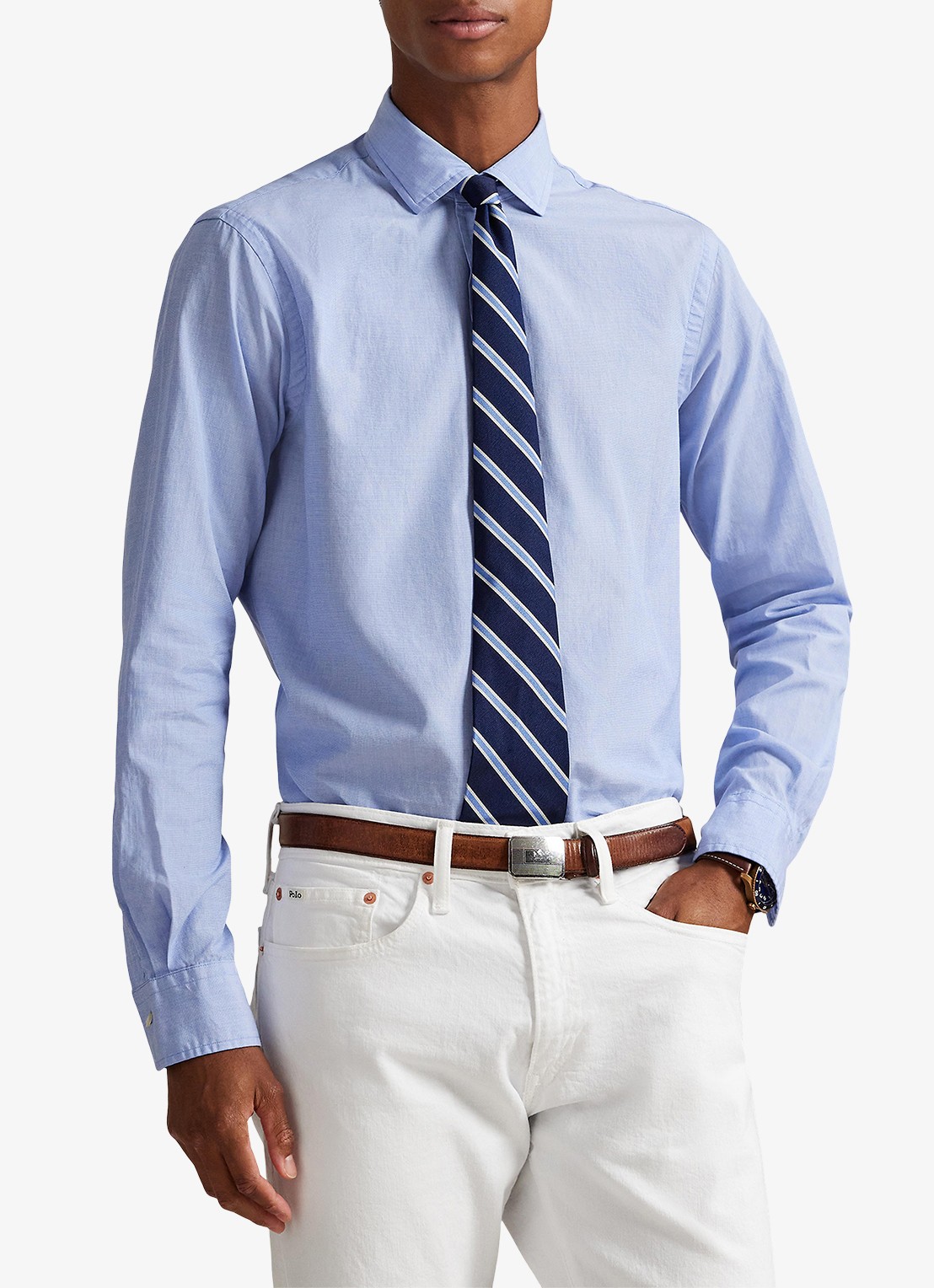 Ralph Lauren Classic fit overhemd met kent kraag - detail blue white / lichtblauw