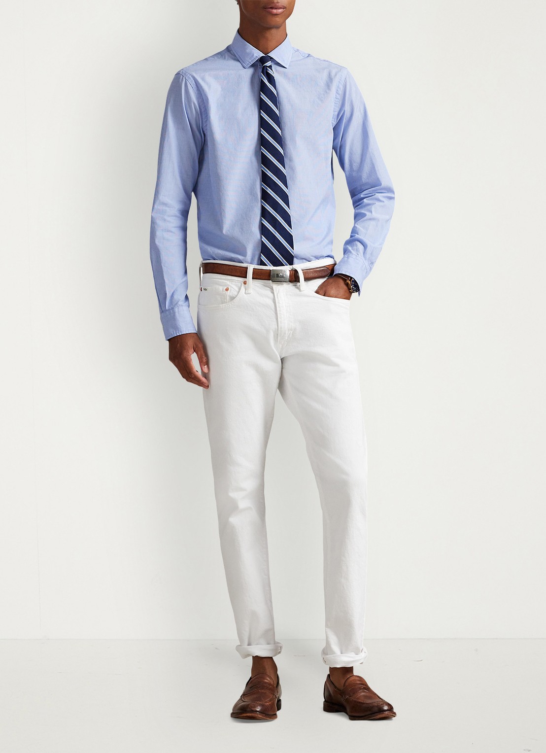 Ralph Lauren Classic fit overhemd met kent kraag - voorkant 4 blue white / lichtblauw