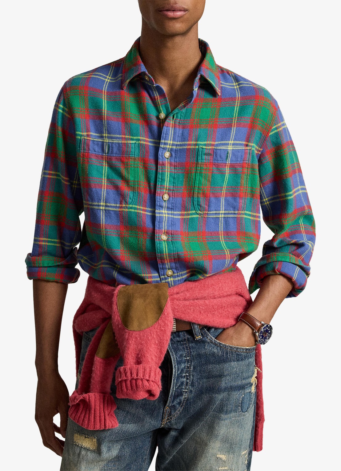 Ralph Lauren Classic fit overhemd met ruitdessin - voorkant 2 7391 royal green multi / groen