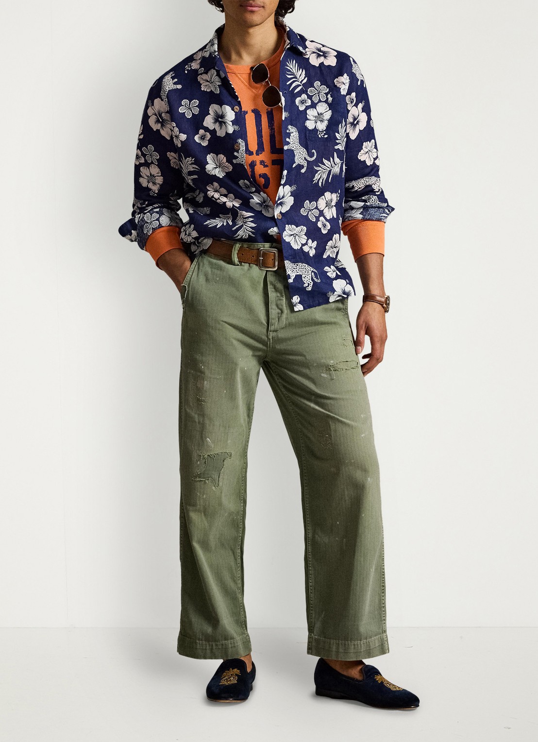 Ralph Lauren Classic fit overhemd van linnen met bloemenprint - detail 4 7163 jaguar tropical / donkerblauw