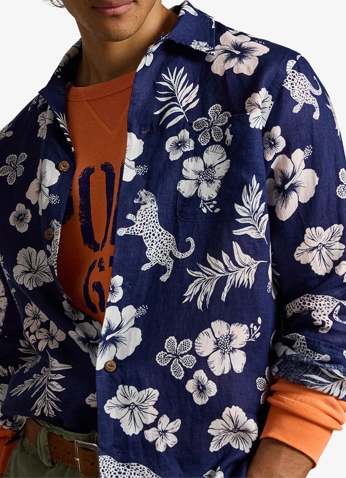Ralph Lauren Classic fit overhemd van linnen met bloemenprint - detail 5 7163 jaguar tropical / donkerblauw