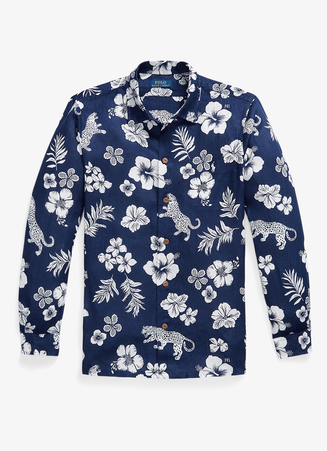 Ralph Lauren Classic fit overhemd van linnen met bloemenprint - voorkant 7 7163 jaguar tropical / donkerblauw