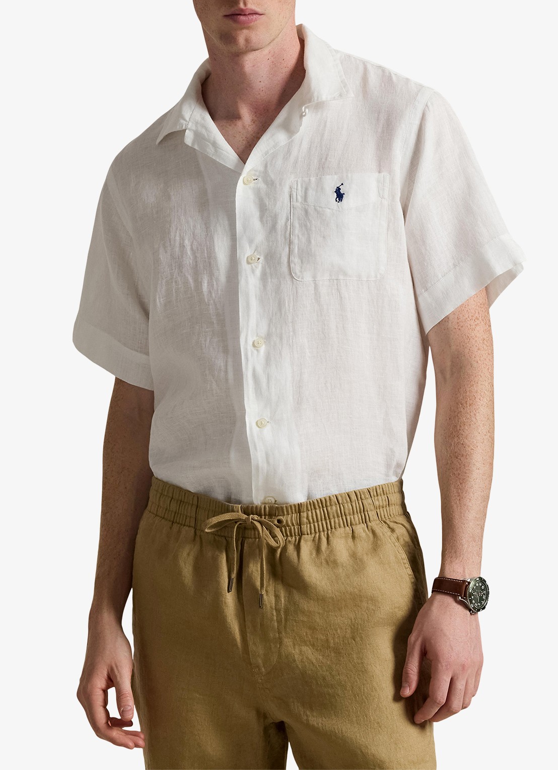 Ralph Lauren Classic fit overhemd van linnen met borstzak - detail white / wit