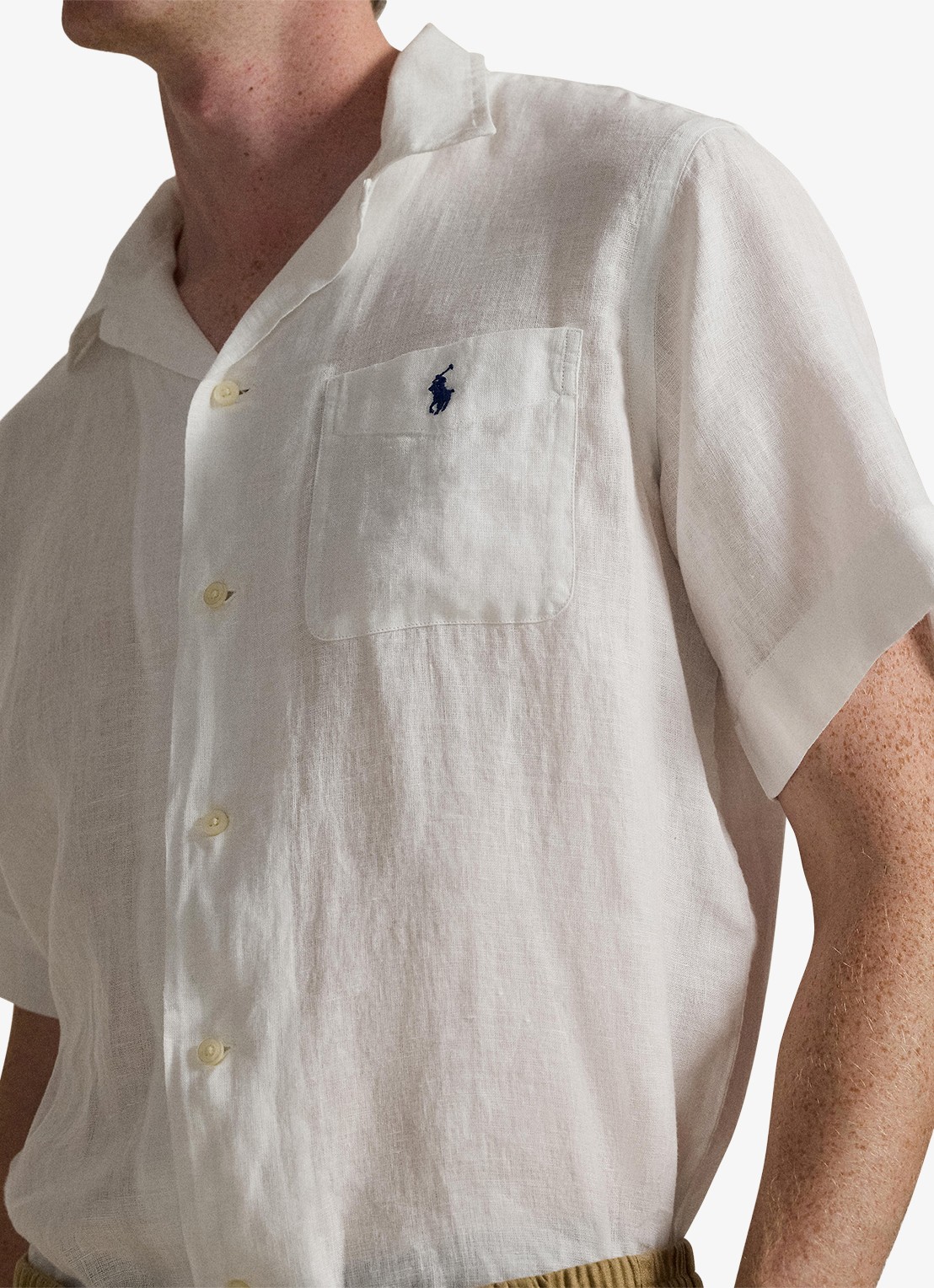 Ralph Lauren Classic fit overhemd van linnen met borstzak - detail 2 white / wit