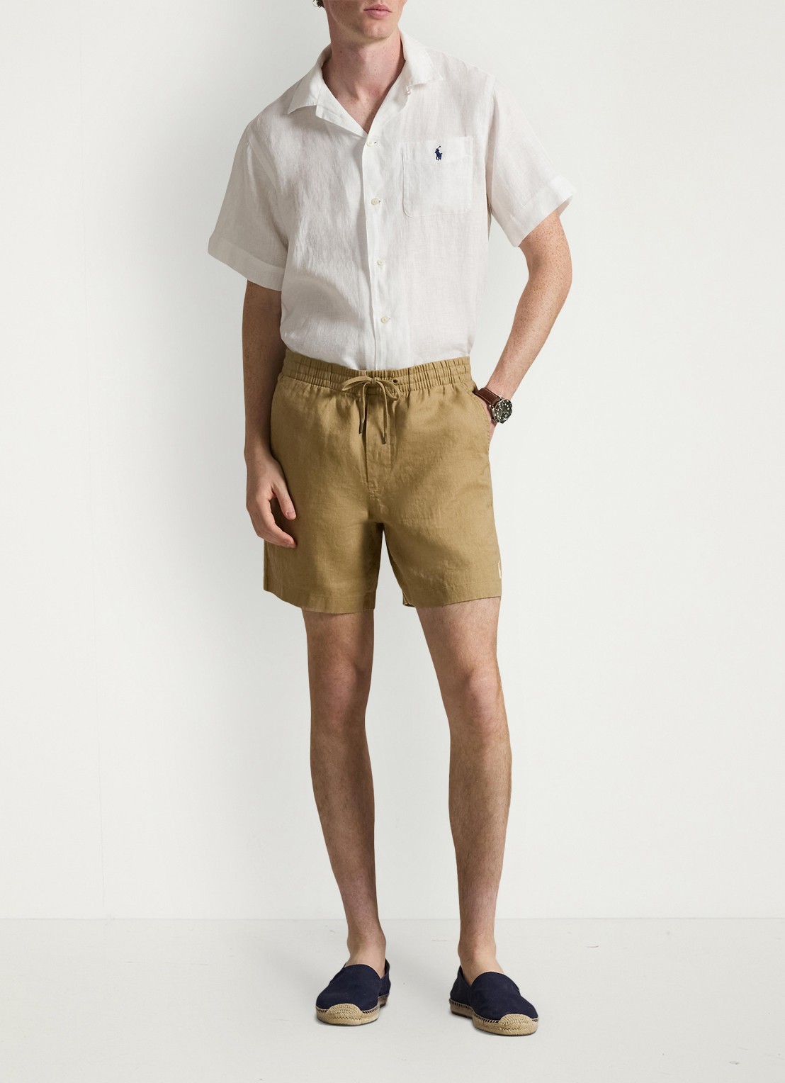 Ralph Lauren Classic fit overhemd van linnen met borstzak - voorkant 4 white / wit