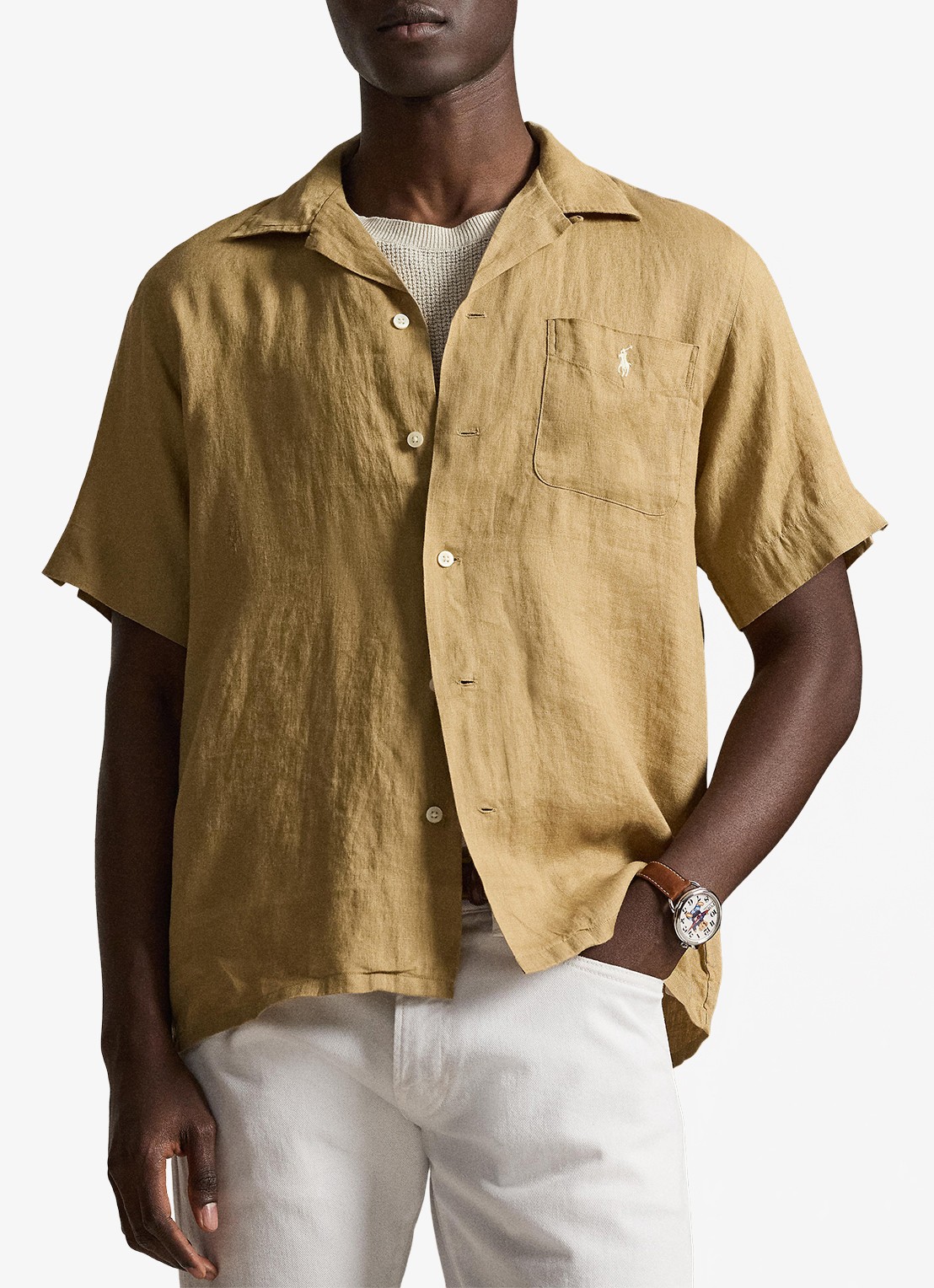 Ralph Lauren Classic fit overhemd van linnen met borstzak - detail 2 cafe tan-2x6t