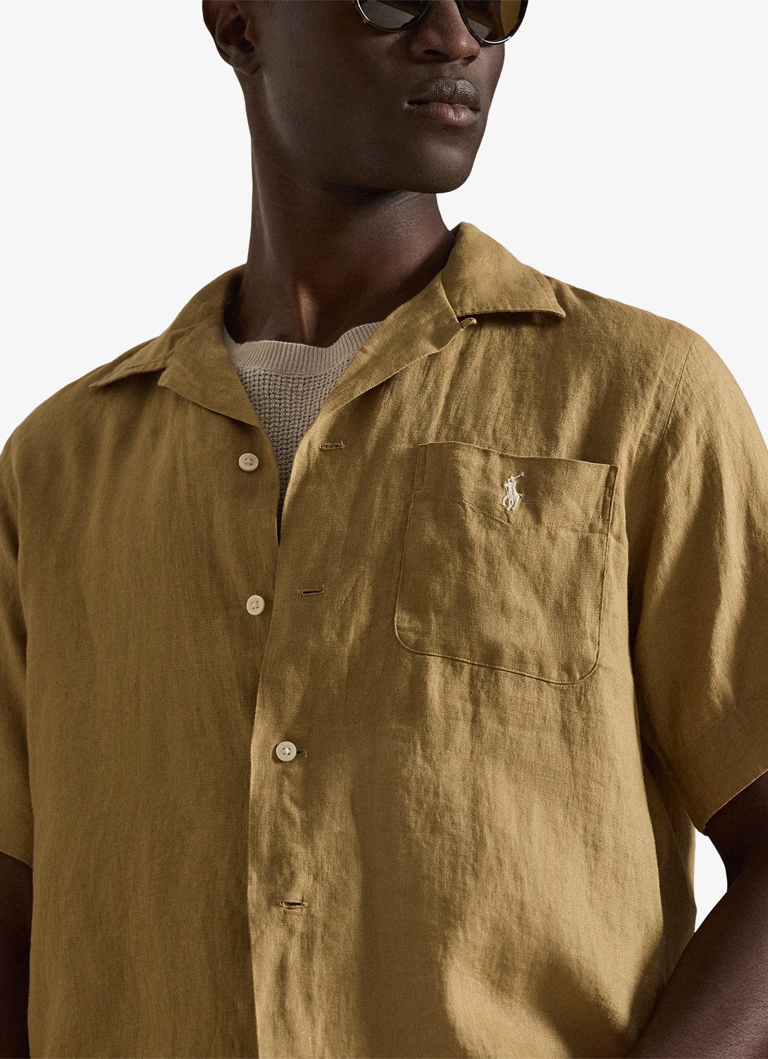 Ralph Lauren Classic fit overhemd van linnen met borstzak - detail 4 cafe tan-2x6t