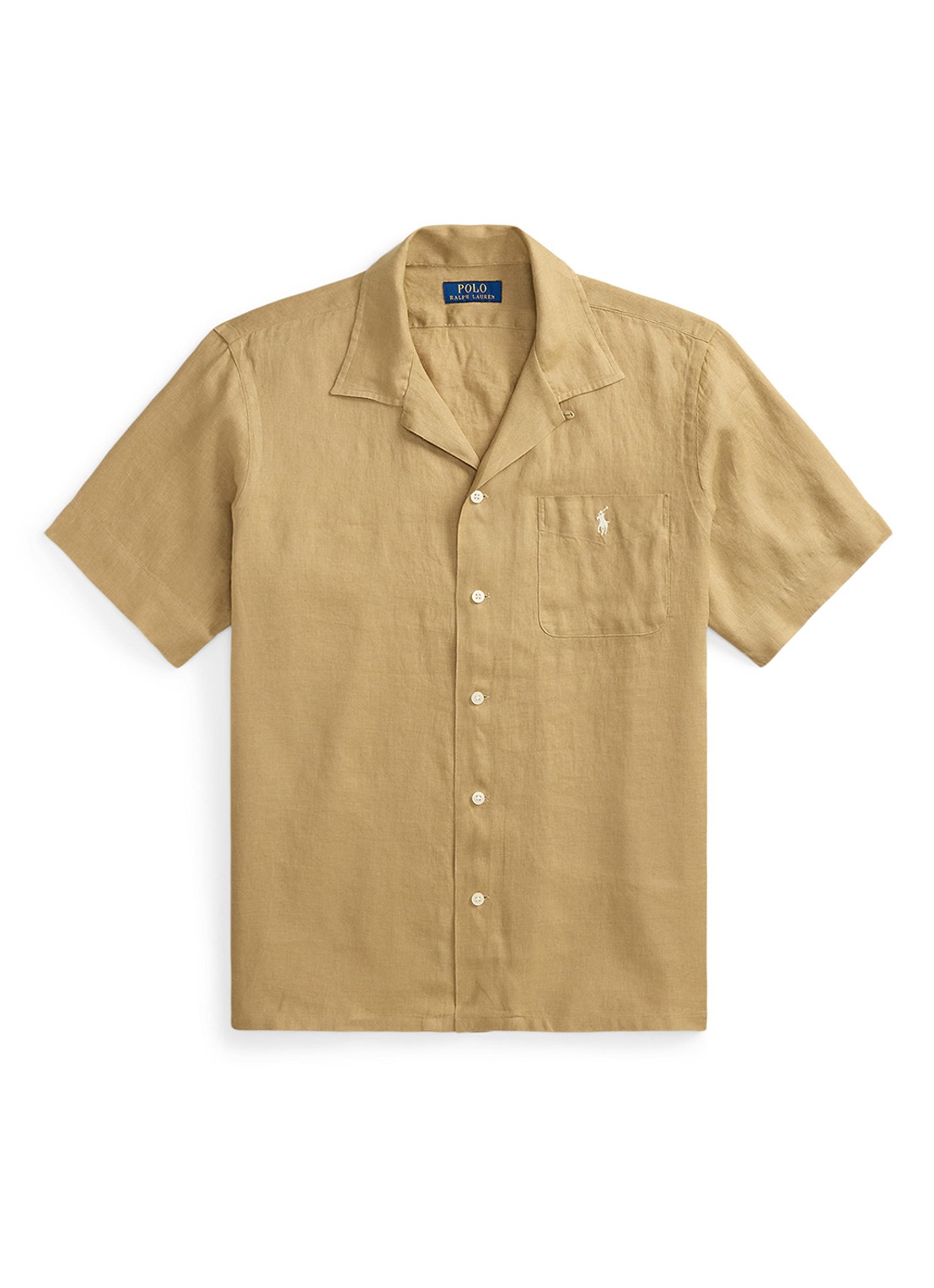 Ralph Lauren Classic fit overhemd van linnen met borstzak - voorkant cafe tan-2x6t