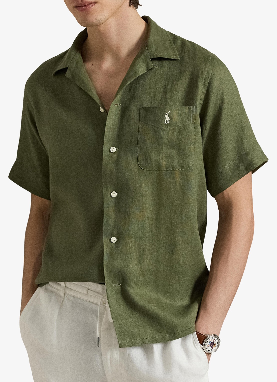 Ralph Lauren Classic fit overhemd van linnen met borstzak - voorkant 2 garden trail-30z6