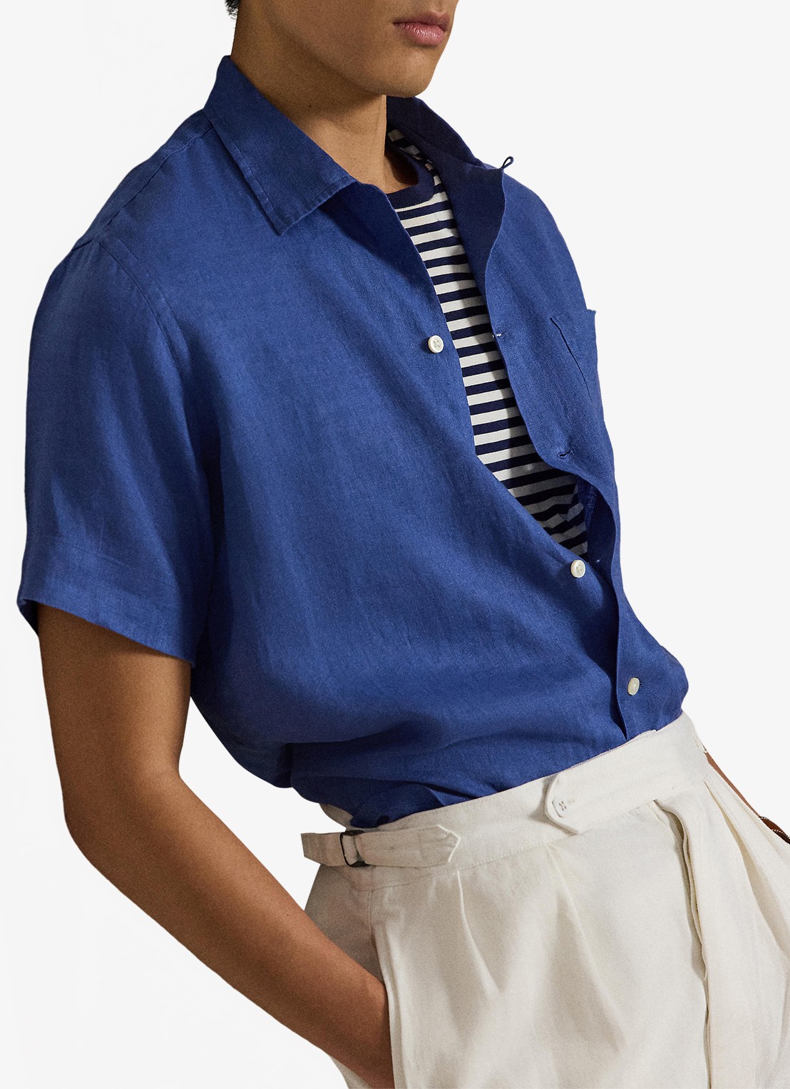 Ralph Lauren Classic fit overhemd van linnen met borstzak - detail 3 dusty azure-31rh