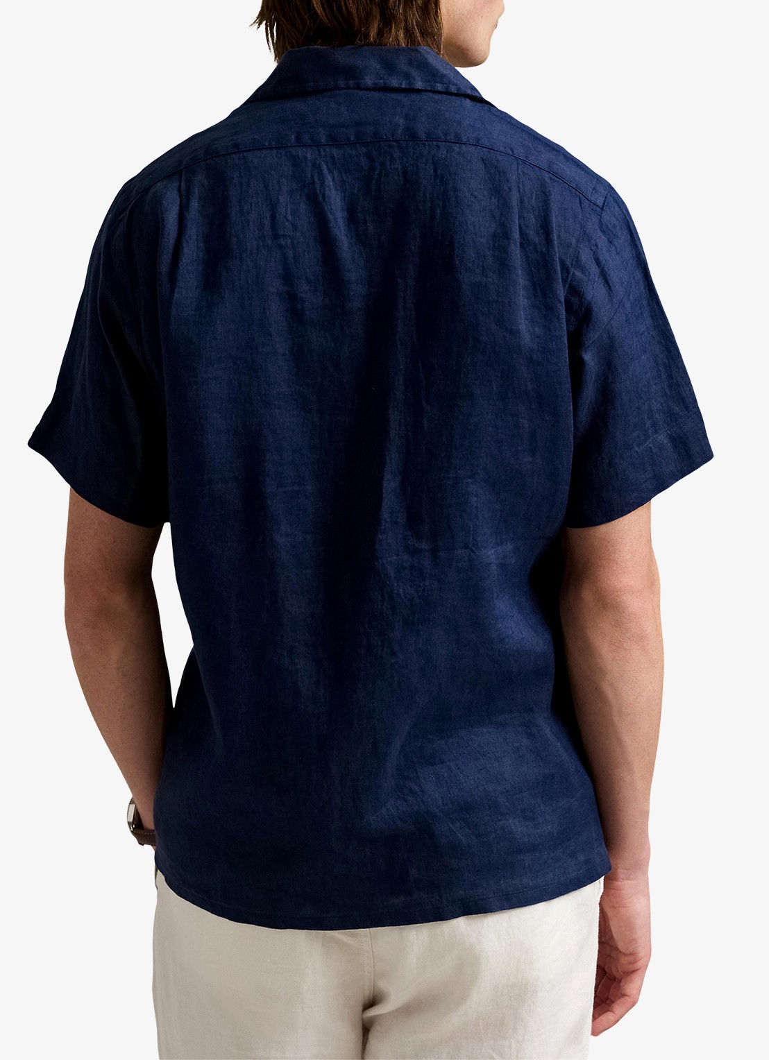 Ralph Lauren Classic fit overhemd van linnen met borstzak - achterkant 5 donkerblauw