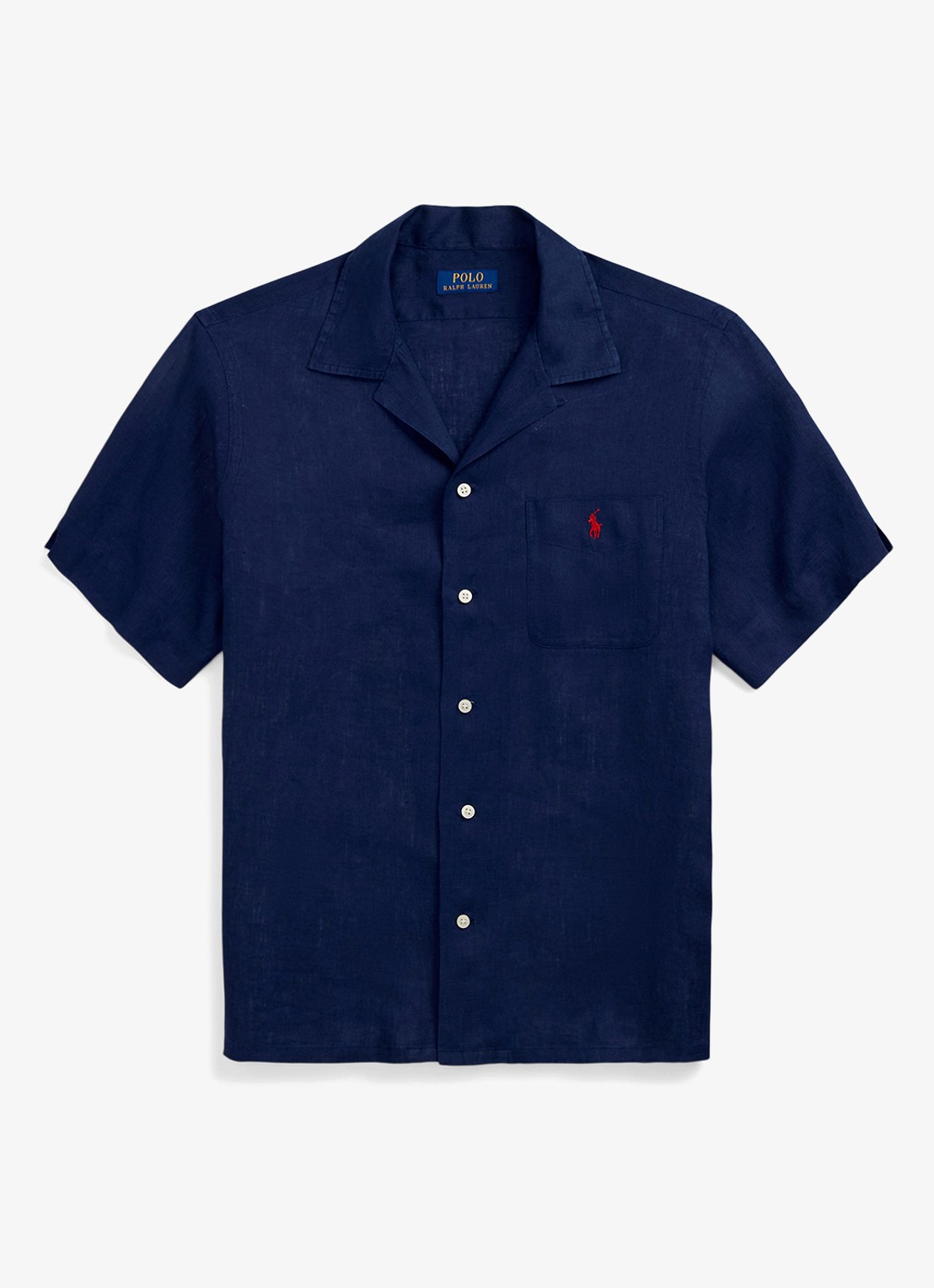 Ralph Lauren Classic fit overhemd van linnen met borstzak - voorkant 3 donkerblauw