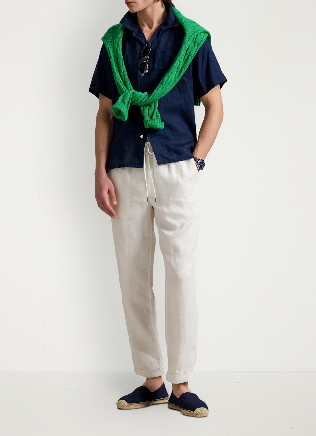 Ralph Lauren Classic fit overhemd van linnen met borstzak - voorkant 4 donkerblauw