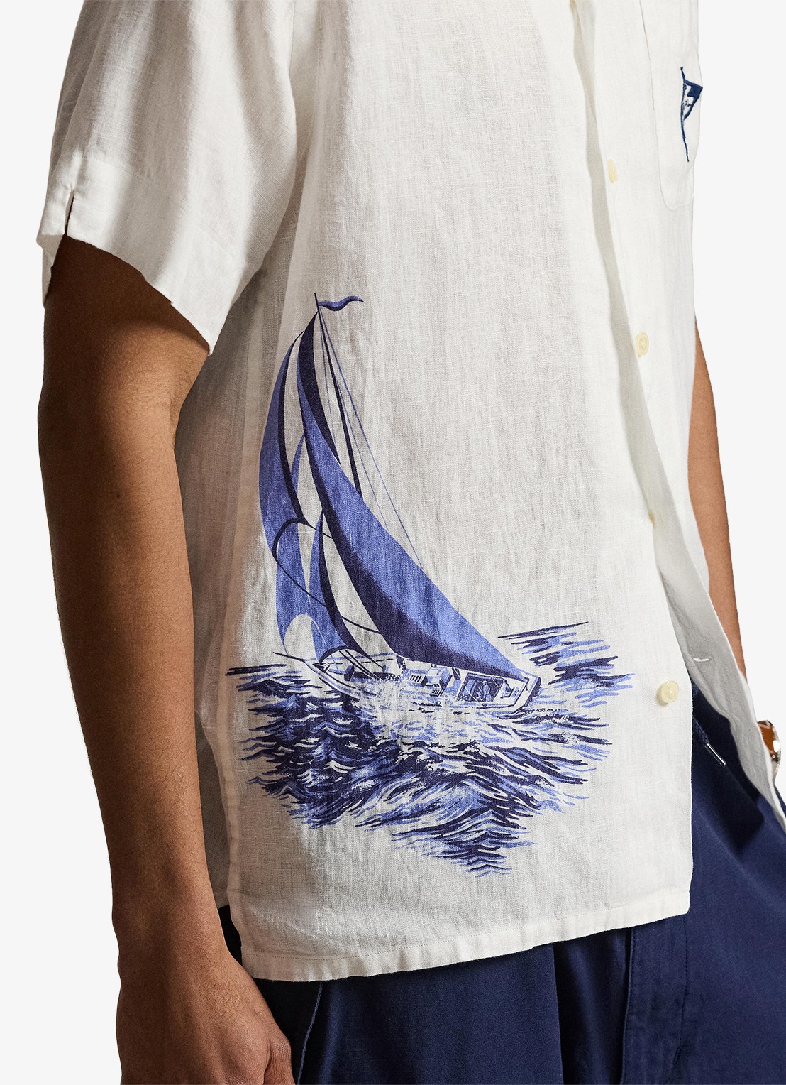 Ralph Lauren Classic fit overhemd van linnen met print - detail 5 vintage nautical sail / gebroken wit