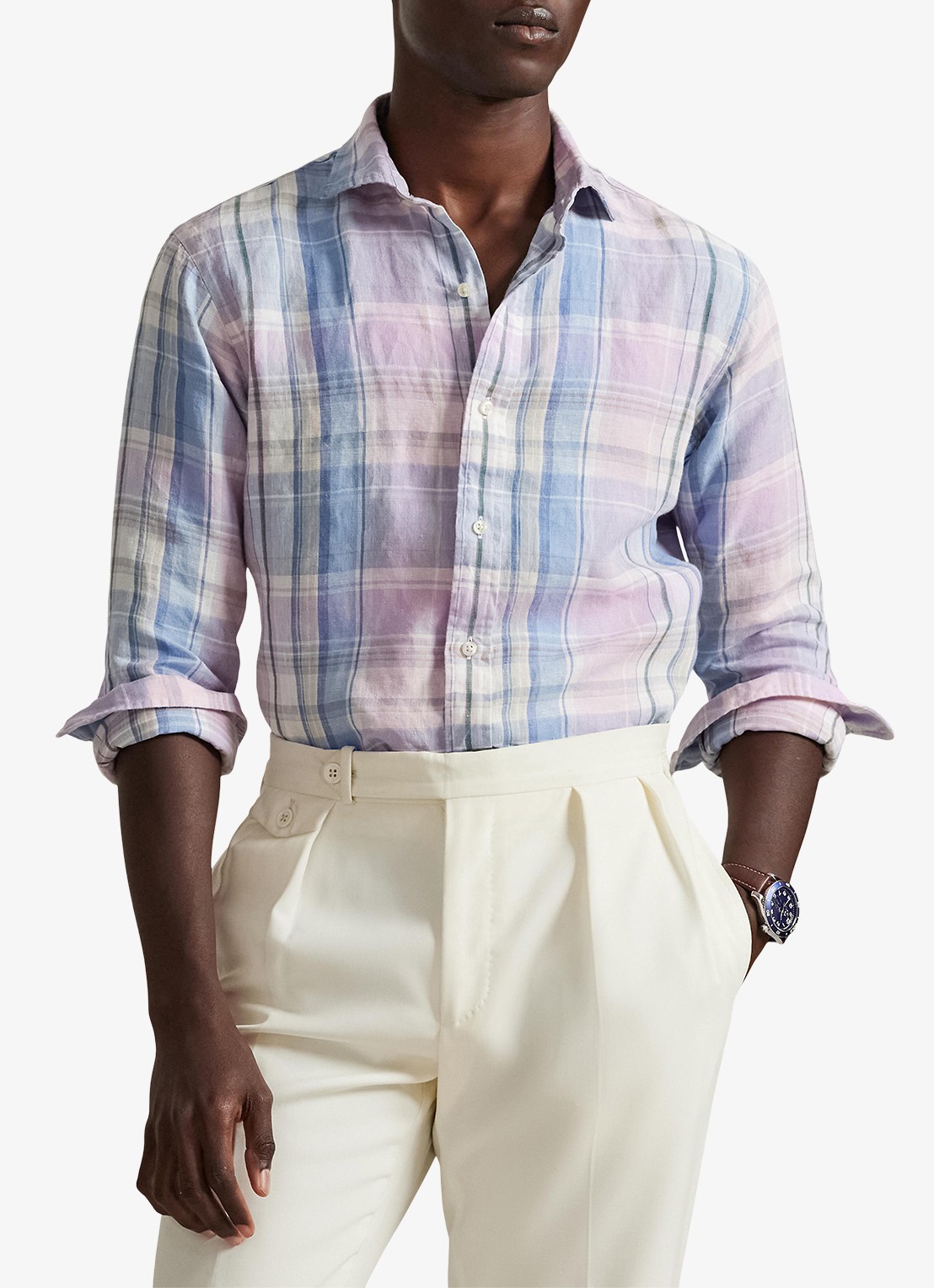 Ralph Lauren Classic fit overhemd van linnen met ruitdessin - detail 7105b pink blue multi-zyhq