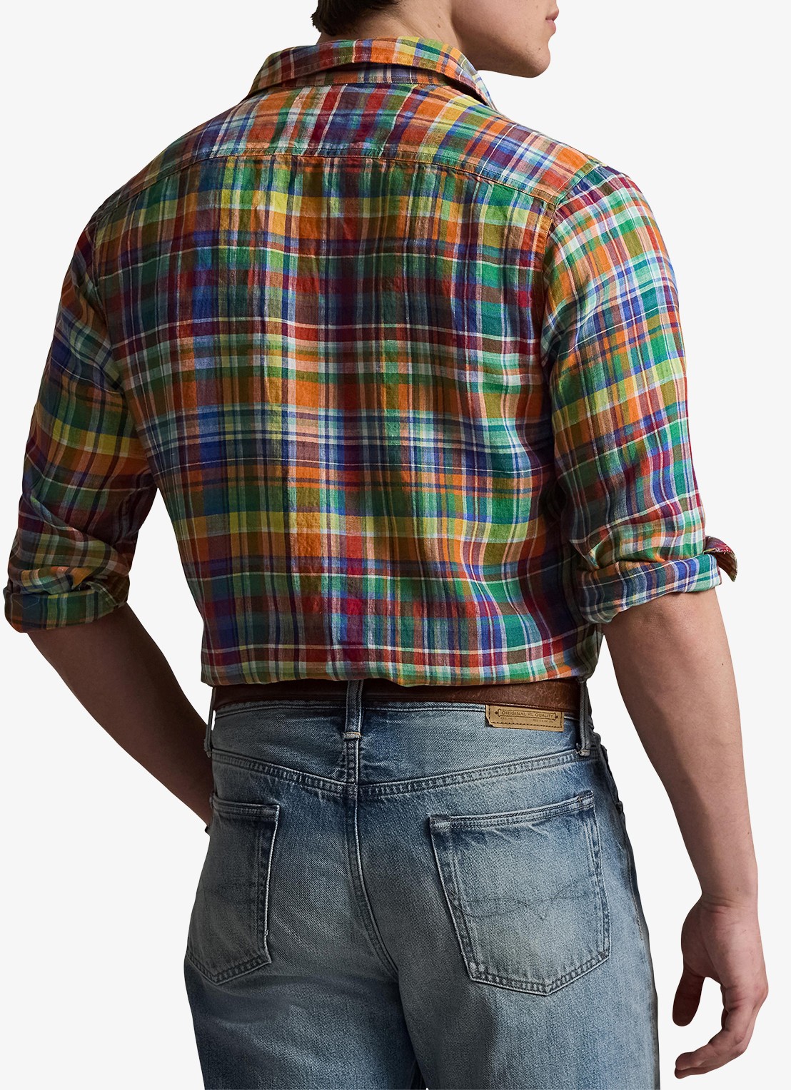 Ralph Lauren Classic fit overhemd van linnen met ruitdessin - achterkant orange royal multi / oranje
