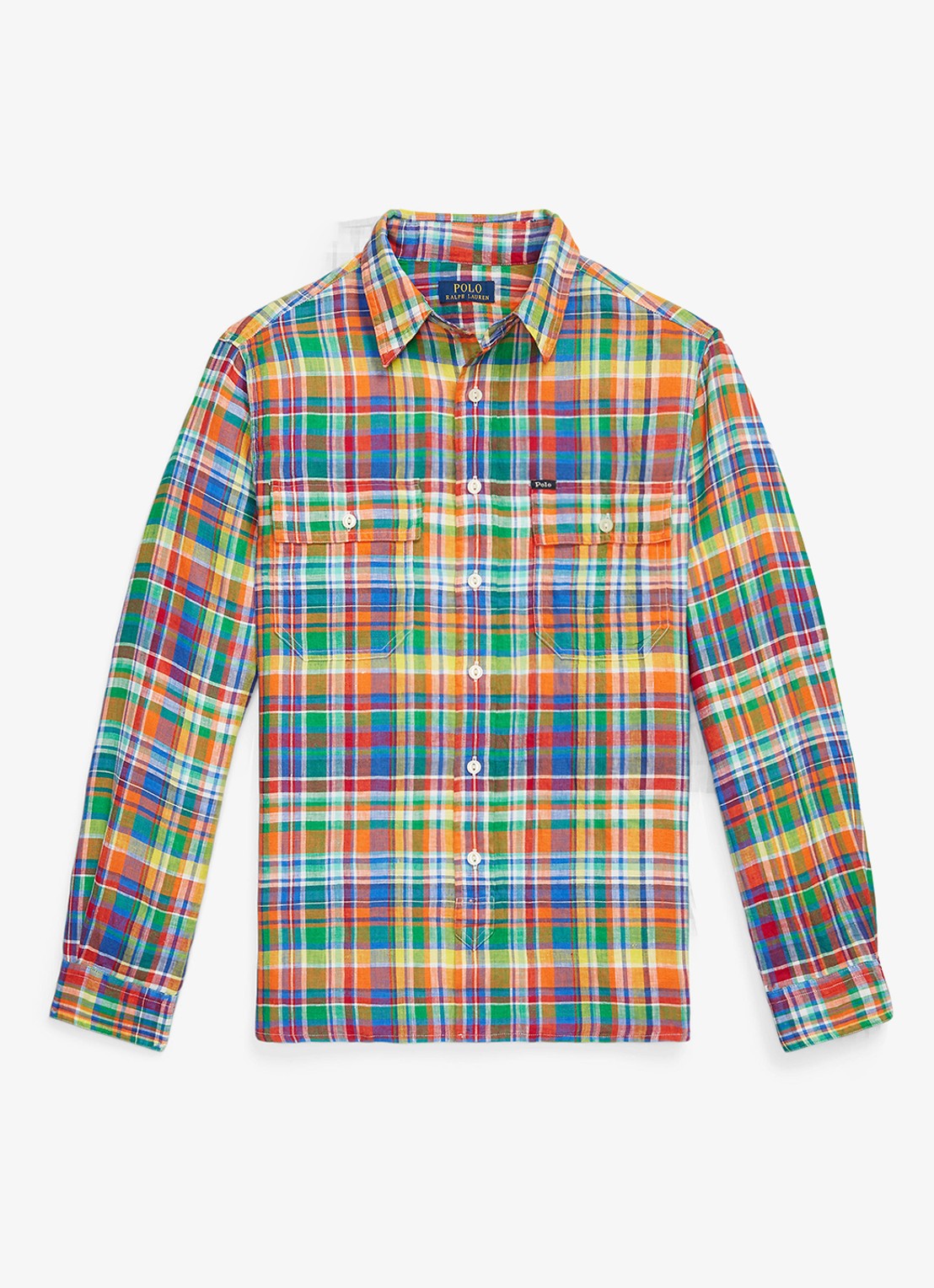 Ralph Lauren Classic fit overhemd van linnen met ruitdessin - voorkant 2 orange royal multi / oranje