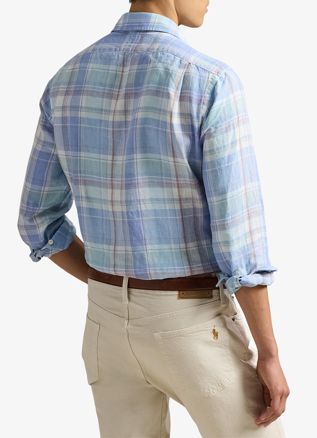 Ralph Lauren Classic fit overhemd van linnen met ruitdessin - achterkant 3 7105a blue orange multi-zyhr