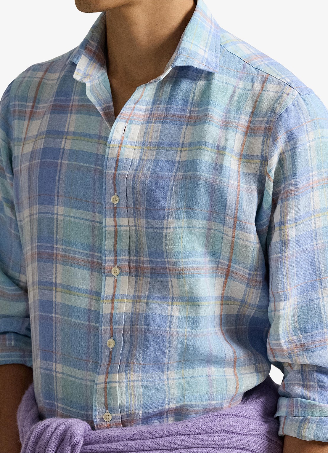 Ralph Lauren Classic fit overhemd van linnen met ruitdessin - detail 5 7105a blue orange multi-zyhr