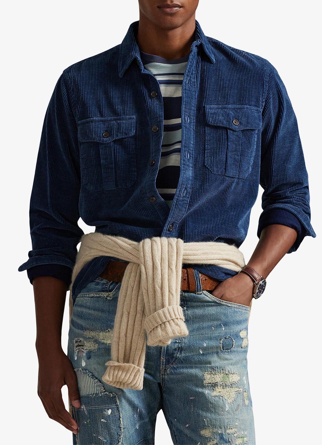 Ralph Lauren Classic fit overshirt van corduroy met borstzakken - detail indigo / blauw