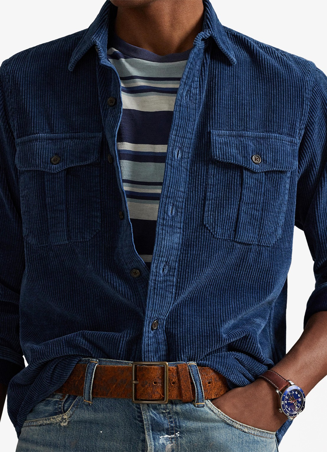 Ralph Lauren Classic fit overshirt van corduroy met borstzakken - detail 2 indigo / blauw