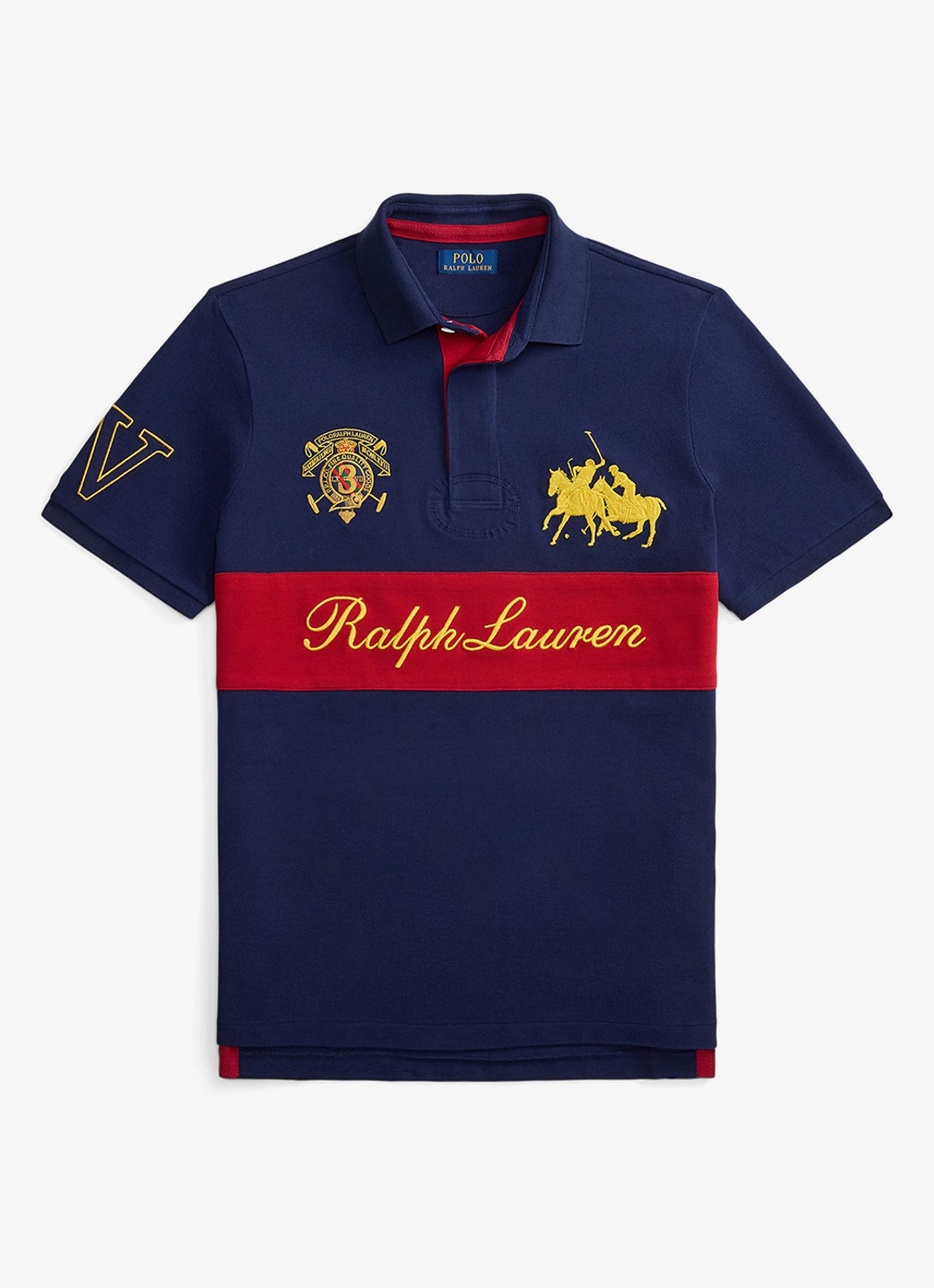 Ralph Lauren Classic fit polo met logoborduring - voorkant 4 newport navy/sweet tomato-zykf