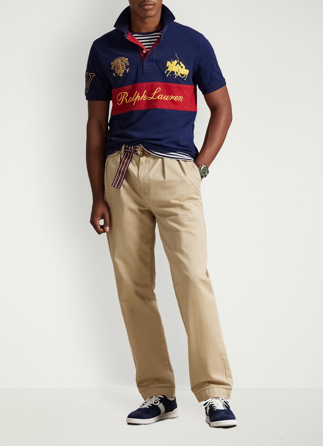 Ralph Lauren Classic fit polo met logoborduring - voorkant 5 newport navy/sweet tomato-zykf