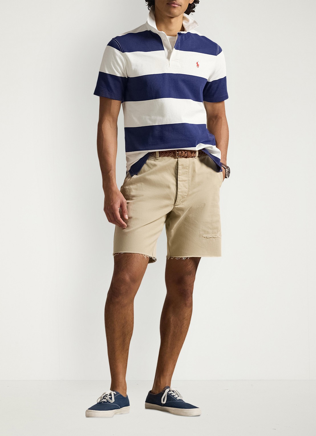 Ralph Lauren Classic fit polo met streepprint - voorkant 5 dark cobalt/deckwash white-zyrh