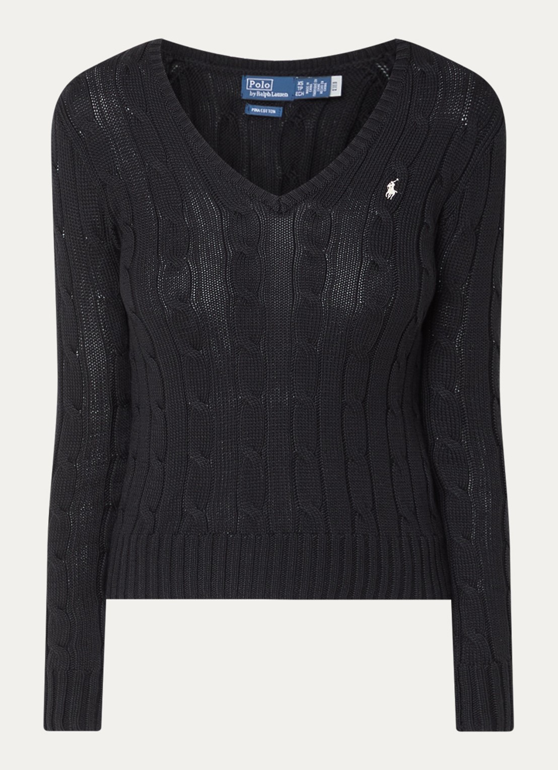 Ralph Lauren Classic kabelgebreide pullover met V-hals - voorkant 2 zwart