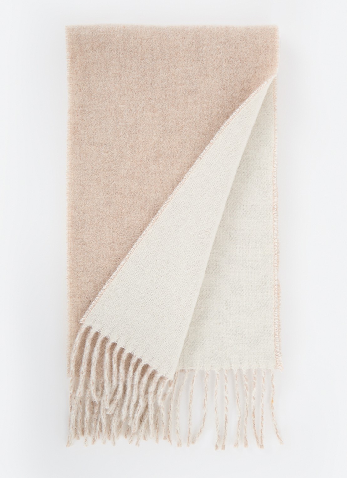 Ralph Lauren Classic Reversible sjaal in wolblend 168 x 25 cm - voorkant taupe