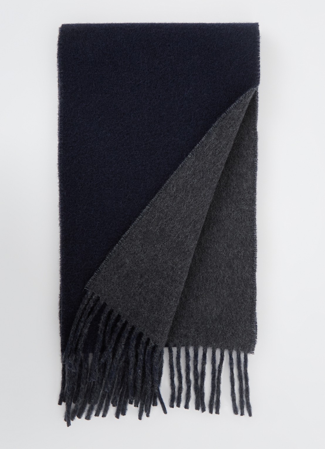 Ralph Lauren Classic Reversible sjaal in wolblend 168 x 25 cm - voorkant donkergrijs