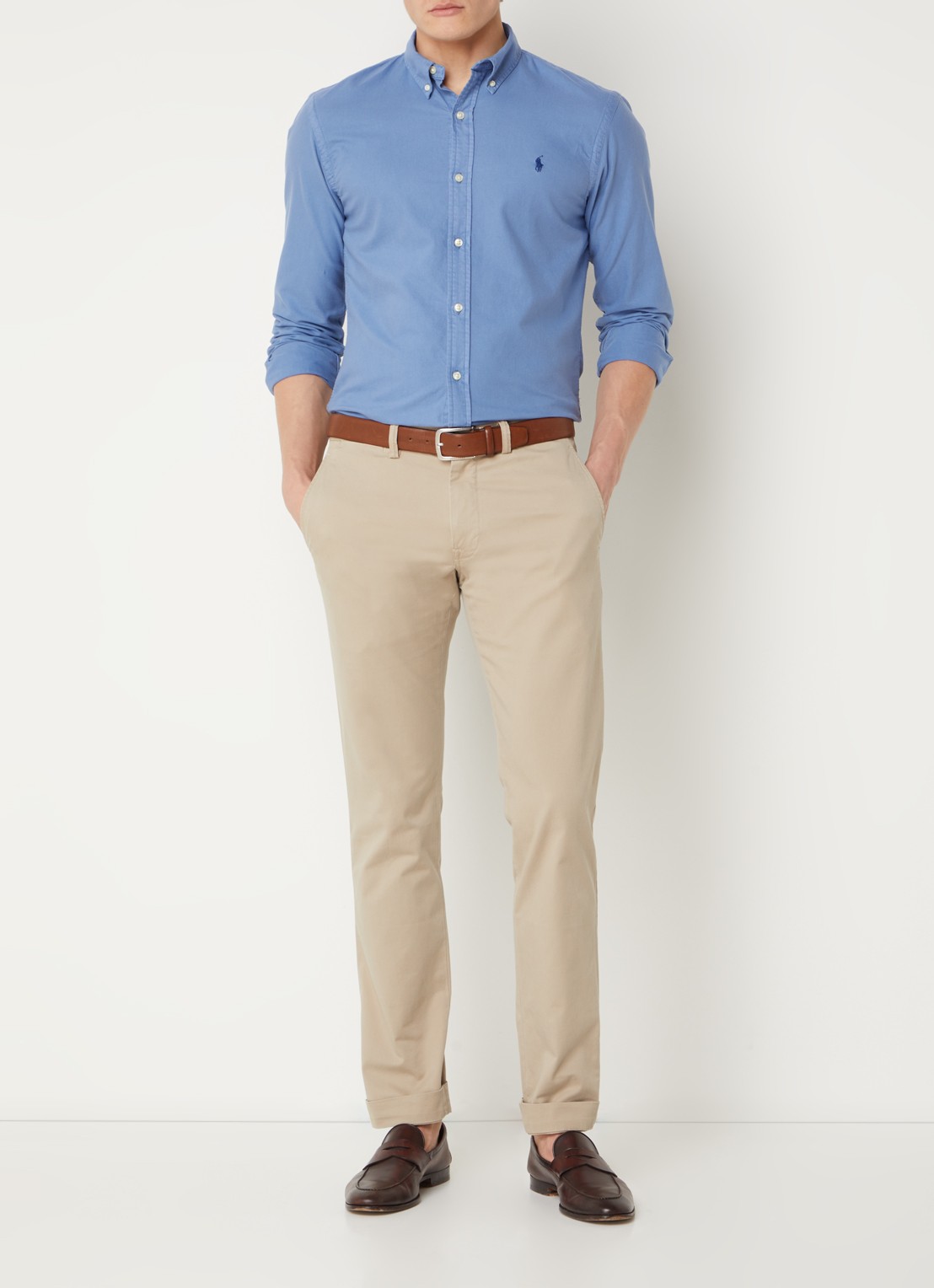 Ralph Lauren Classic slim fit overhemd van katoen - voorkant 2 bastille blue / blauw