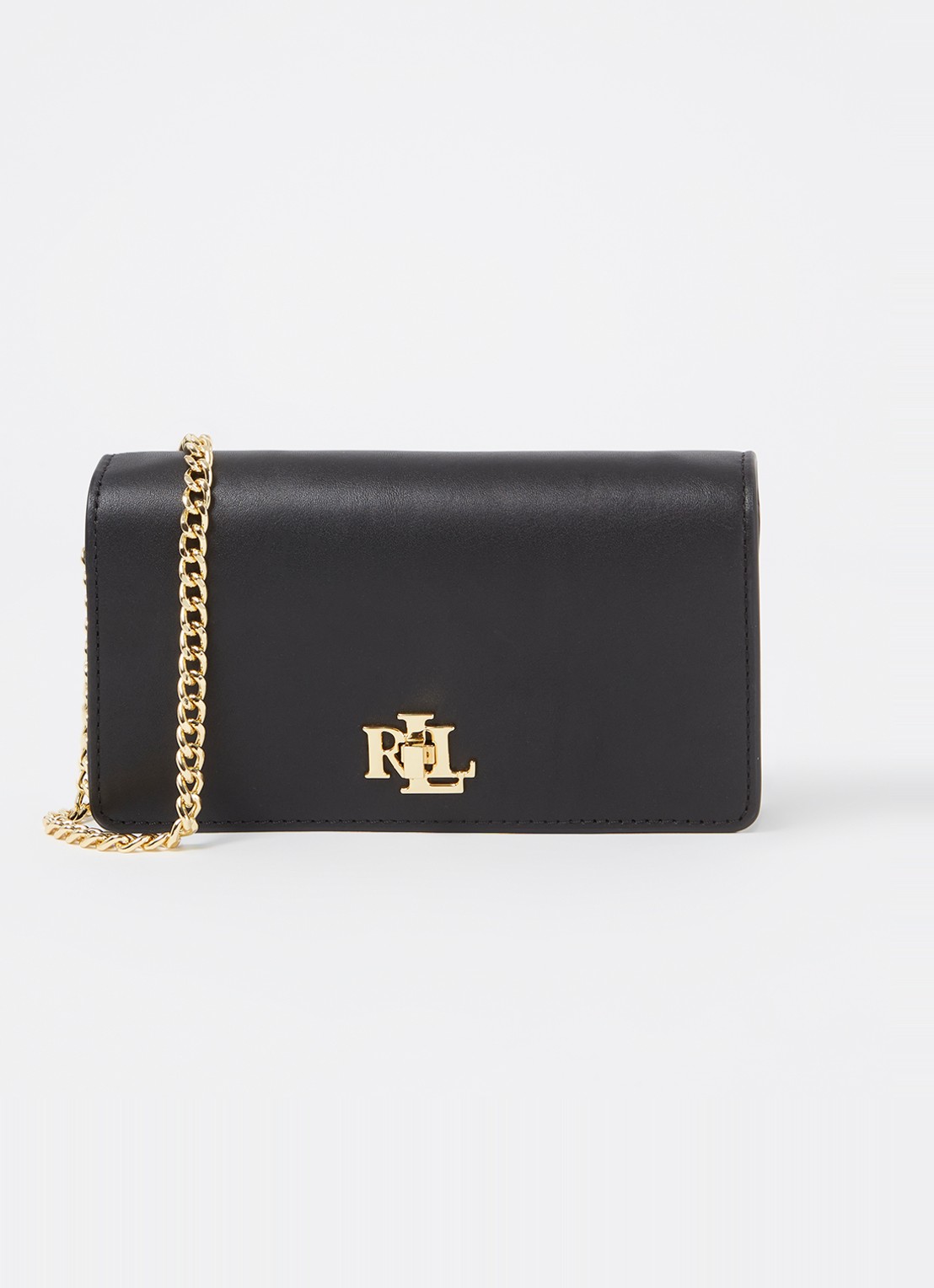 Ralph Lauren Clutch van leer met logo - voorkant 2 zwart