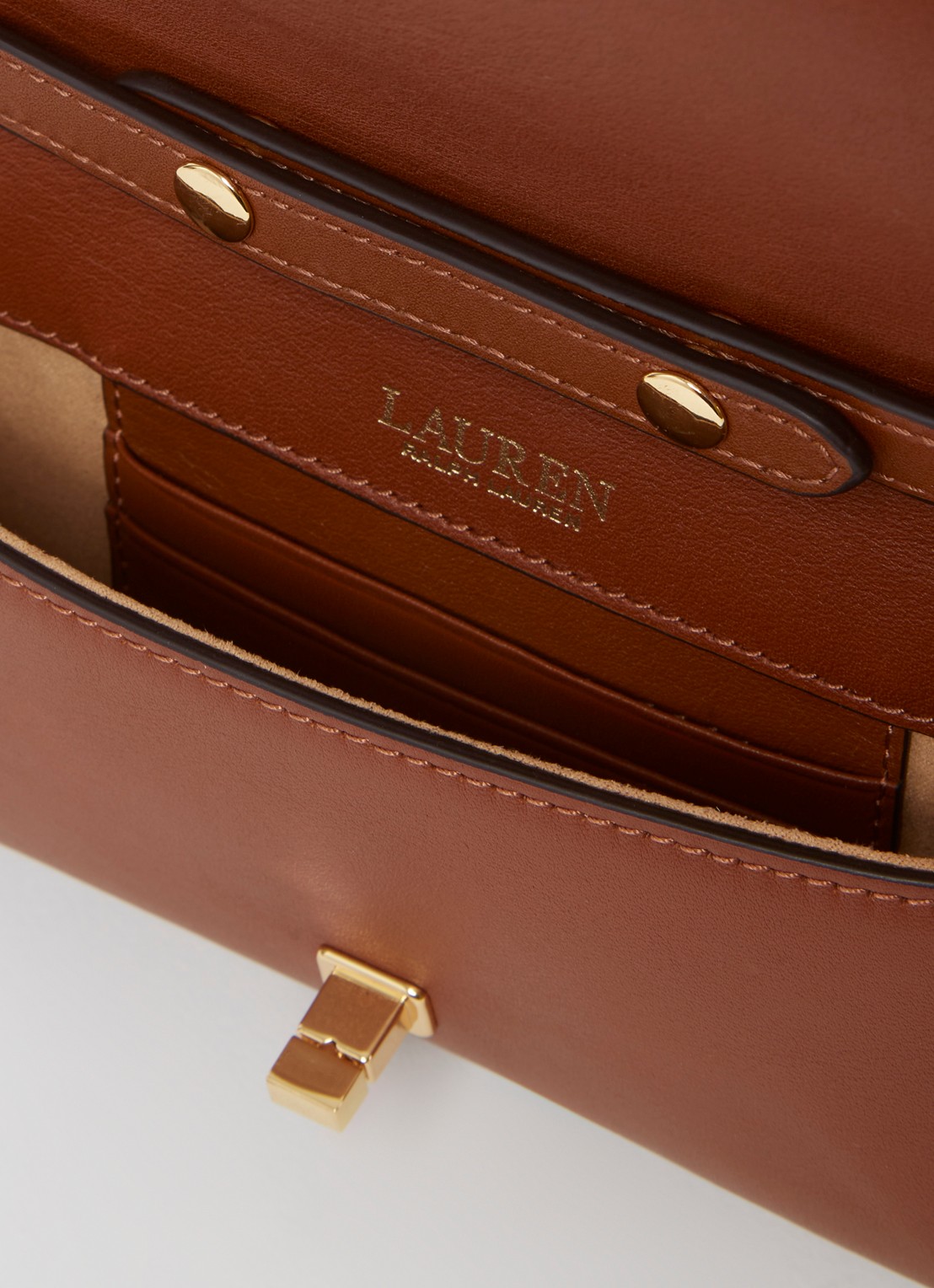 Ralph Lauren Clutch van leer met logo - detail 2 bruin
