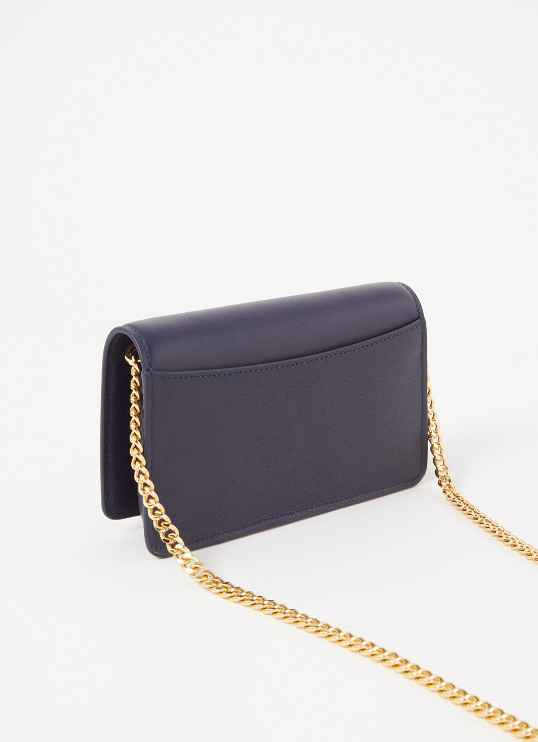 Ralph Lauren Clutch van leer met logo - achterkant 3 donkerblauw